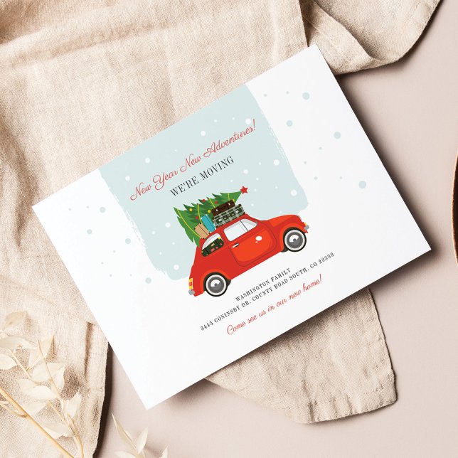Nyår Vi har flyttat Red Car Flytta Notice Anteckningskort (Holiday Moving Announcement Change of Address Update)