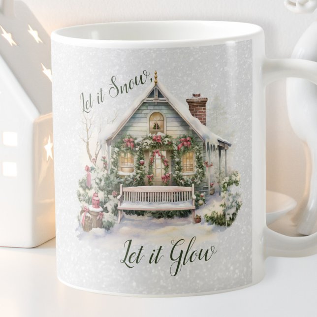Nyår Vinterscen Snöflingor Grön Jul Kaffemugg (Skapare uppladdad)