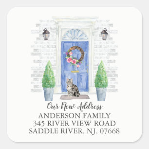 Nyare adress etikett för Shorthair Cat Blue Door