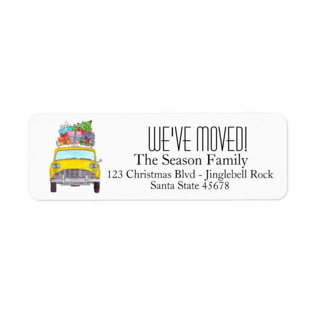 Nyare adress Gult Cab Taxi julgåvor Returadress Etikett (Framsidan)