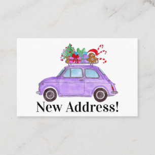 Nyare adress Lila Fiat 500 med julklappar Visitkort
