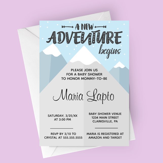Nyare Äventyr börjar vinter-babyskor Inbjudningar (A New Adventure Begins Winter Mountain Baby Shower Invitation)
