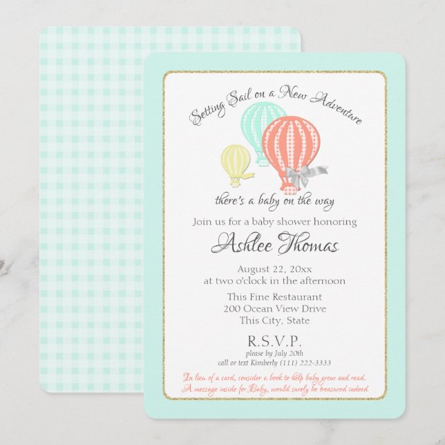Nyare Äventyr Luftballong Baby Shower Inbjudningar (Fram/baksida)
