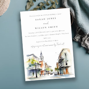 Nyare Orleans Louisiana Watercolor Par Shower Inbjudningar