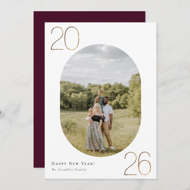 nyårfoto Guld 2026 Julkort (Fram/baksida)