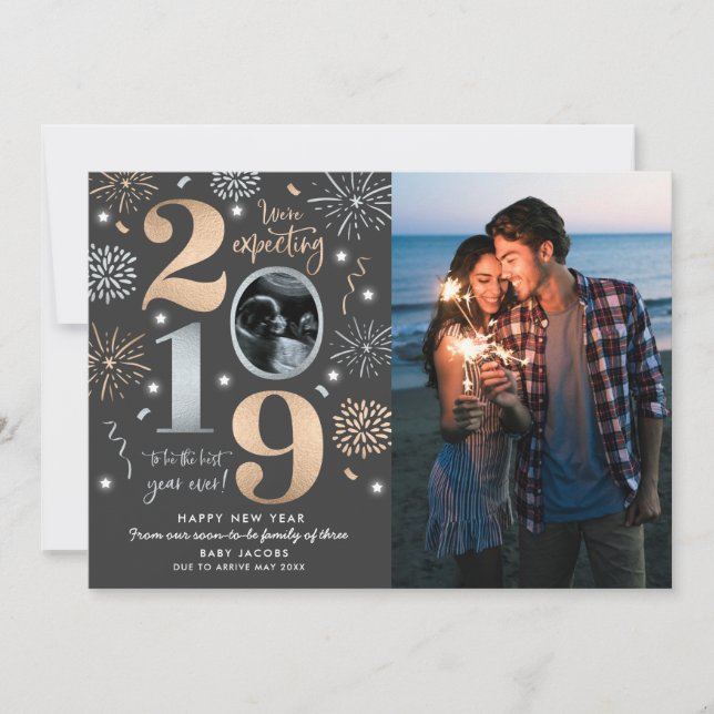 Nyårs bebis tillkännagivande Nyår 2019 Julkort (Framsida)