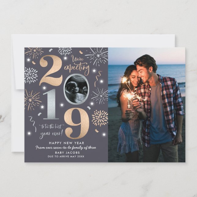 Nyårs bebis tillkännagivande Nyår 2019 Julkort (Framsida)