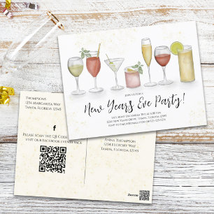 Nyårs cocktail Drinks QR-kod förinställd Vykort