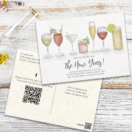 Nyårs cocktail Drinks QR-kod förinställd Vykort