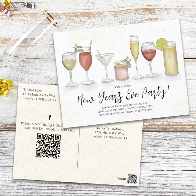 Nyårs cocktail Drinks QR-kod förinställd Vykort (Skapare uppladdad)