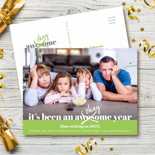 Nyårs fetstilt, modern, nutida fotoGrönt Helg Vykort (Skapare uppladdad)