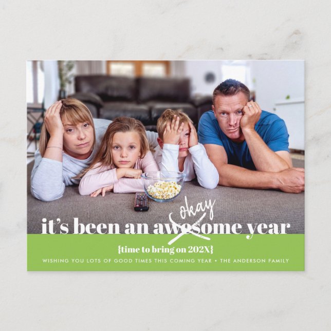 Nyårs fetstilt, modern, nutida fotoGrönt Helg Vykort (Framsida)