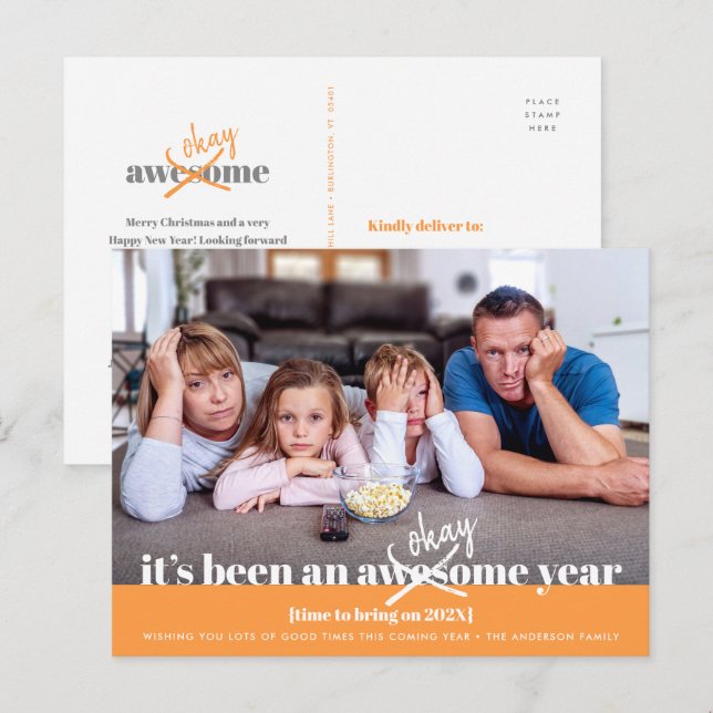 Nyårs fetstilt, modern, nutida fotoOrange Helg Vykort (Fram/baksida)