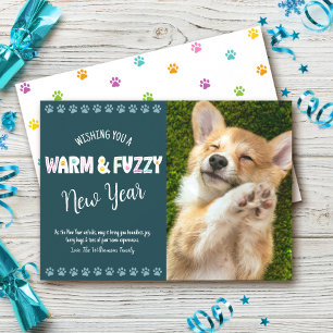 Nyårs fototypografi av varm och Fuzzy Pet Julkort