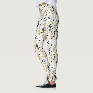Nyårs Gul Svart Konfetti Leggings