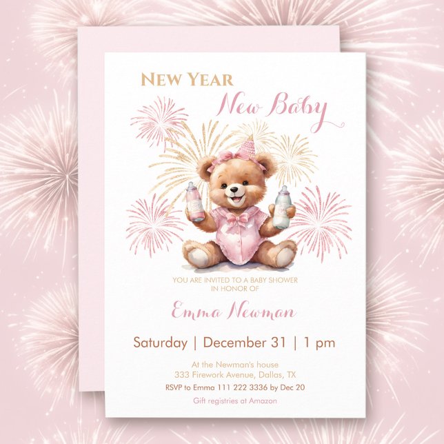 Nyårs inbjudan till Rosa Girl Baby Shower (New Year Pink Girl Baby Shower Invitation)