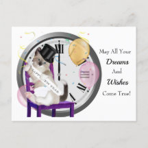 Nyårs Kitten Clock-vykort