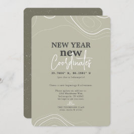 Nyårs Koordinates Grön Flyttningsannons Julkort