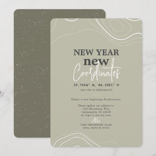 Nyårs Koordinates Grön Flyttningsannons Julkort
