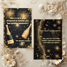 Nyårs midnatt Guld Champagne Fontän Glitter Julkort