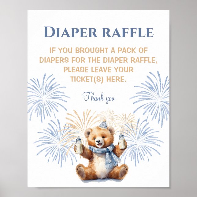 Nyårs pojkskena Barnskårar Diaper Raffle-tecken Poster (Framsidan)
