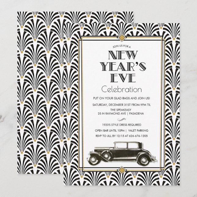 Nyårsafton Art Deco Gatsby-inbjudan Inbjudningar (Fram/baksida)