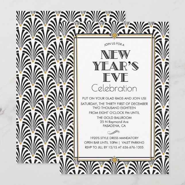 Nyårsafton Art Deco Gatsby-inbjudan Inbjudningar (Fram/baksida)