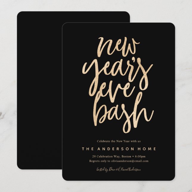 Nyårsafton Bash Faux Glitter Party bjudan Inbjudningar (Fram/baksida)