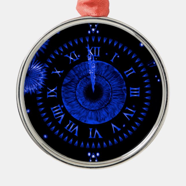 Nyårsafton Blue Iris Clock Metall Ornament (Framsidan)