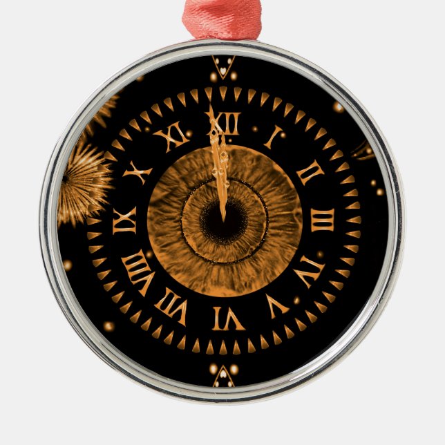 Nyårsafton Bronze Iris Clock Metall Ornament (Framsidan)