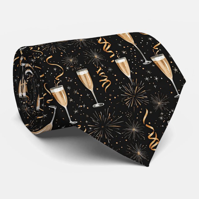 Nyårsafton Champagne Fireworks Black Guld Slips (Rullad)