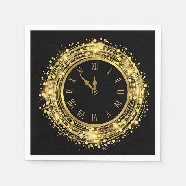 Nyårsafton Clock Glitter Confetti Pappersservett (Framsidan)