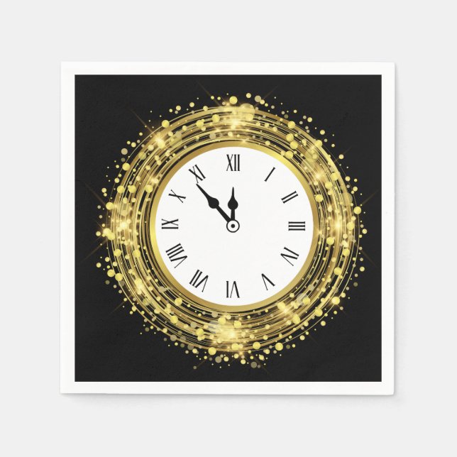 Nyårsafton Clock Glitter Confetti Pappersservett (Framsidan)