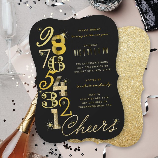 Nyårsafton Countdown Glitter Julfest Inbjudningar (New Year's Eve Countdown Glitter Holiday Party Invitation @ fat_fa_tin)