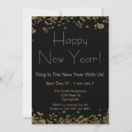 Nyårsafton Elegant Black och Guld Glitter Inbjudningar
