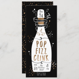 Nyårsafton Fest Guld Champagne Pop Fizz Clink Inbjudningar