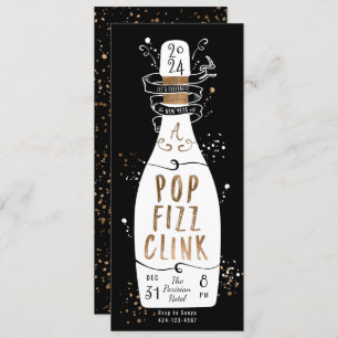 Nyårsafton Fest Guld Champagne Pop Fizz Clink Inbjudningar