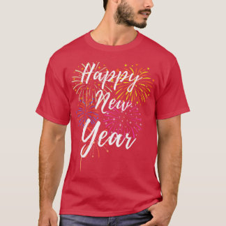 Nyårsafton Fireworks konstnärliga design Lycklig N T Shirt