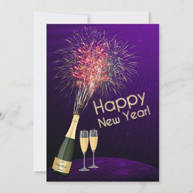 Nyårsafton Fireworks-Låt oss gruppinbjudan 4 Inbjudningar (Framsida)