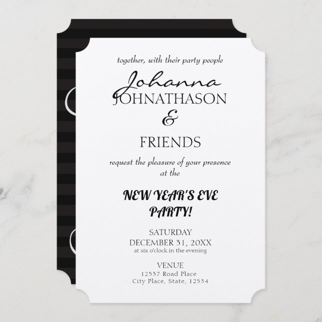 Nyårsafton för svart Anpassningsbar Inbjudningar (Fram/baksida)