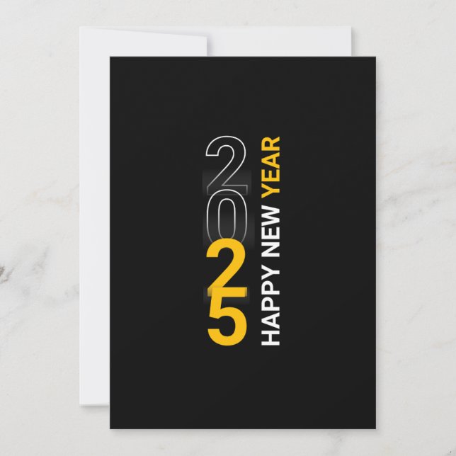 NYÅRSAFTON HÄLSNING 2025-kort för vit gult Julkort (Framsida)