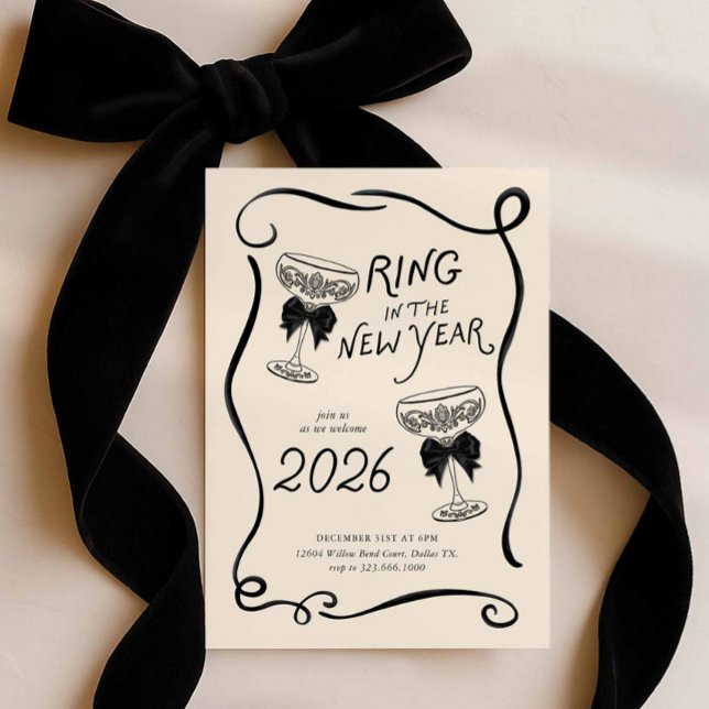 Nyårsafton Handritad Partykort Invitation Inbjudningar (2026 Ring in the new year hand drawn party invitation)