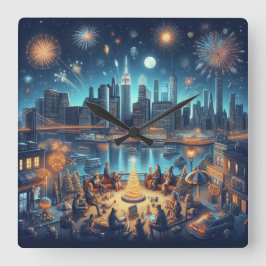 Nyårsafton i New York City Fyrkantig Klocka