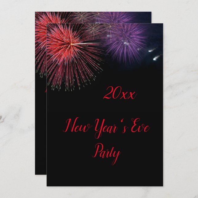 Nyårsafton-inbjudan med fyrverkerier inbjudningar (Fram/baksida)