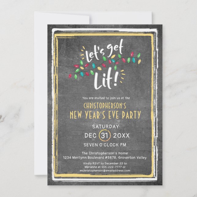 Nyårsafton LET'S GET LIT-fest Inbjudningar (Framsida)