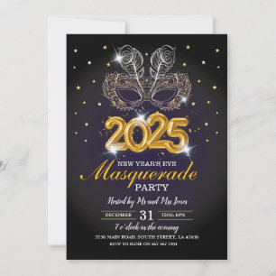 Nyårsafton MasqueraParty Black Guld Inbjudningar