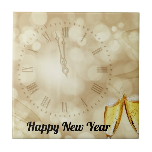 Nyårsafton med champagneglas kakelplatta (Framsidan)