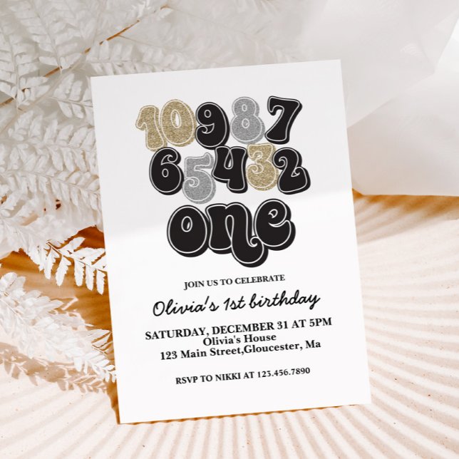 Nyårsafton Nedräkning Första Födelsedag Inbjudan (Skapare uppladdad)