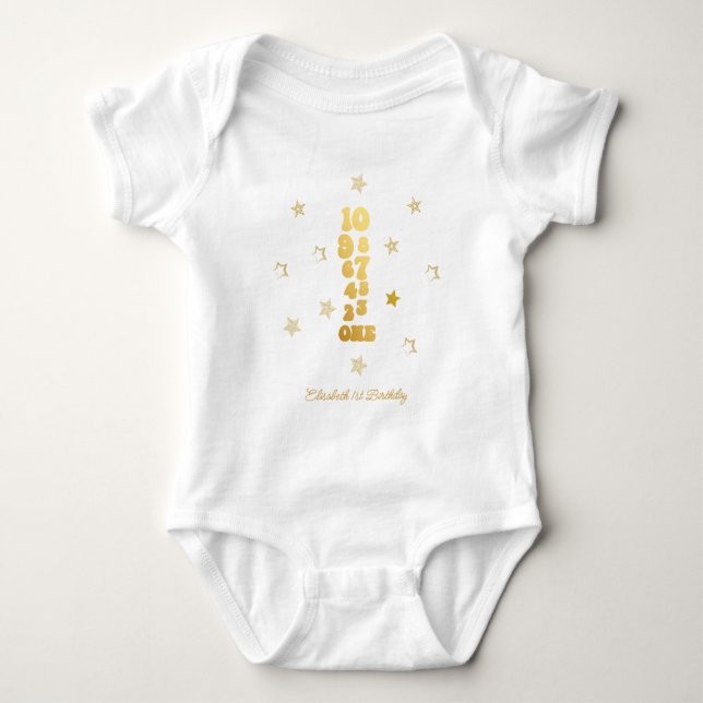 Nyårsafton nedräkning första födelsedag t shirt (Framsida)
