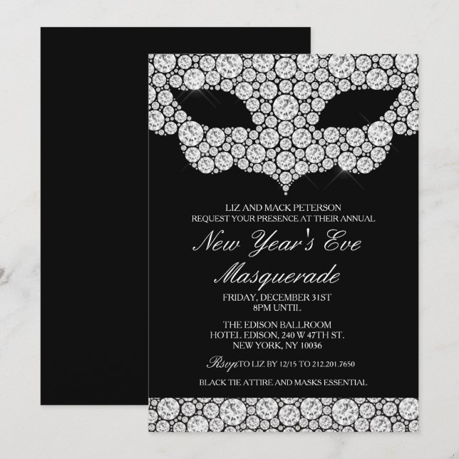 Nyårsafton NYE Maskeradfest Inbjudan (Fram/baksida)